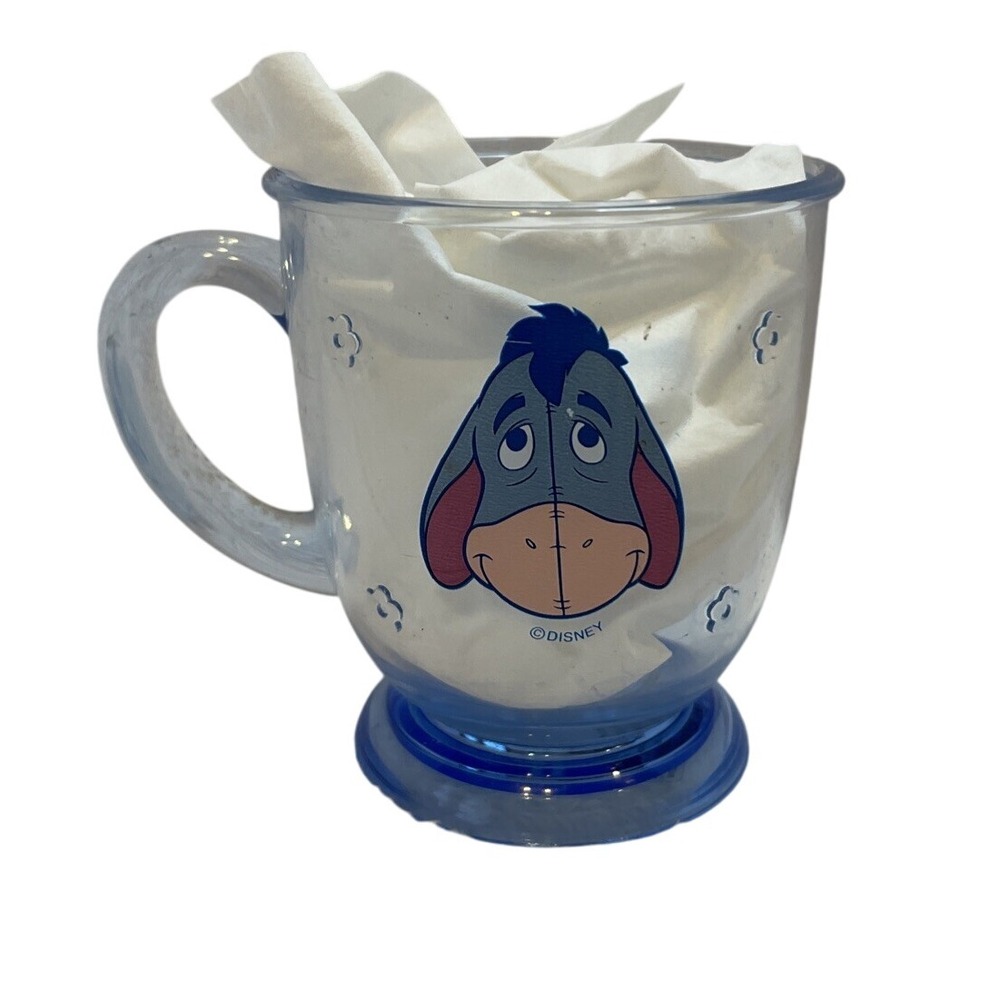 Disney Eeyore Sunny Hunny Days Blue Clear Plastic Mug Cup‎